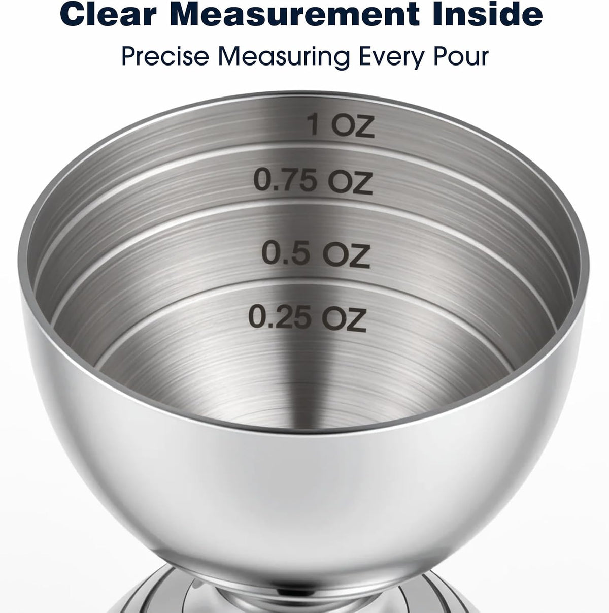 Stainless Steel Double Jigger - 2 oz & 1 oz Shot Measure with Inside Markings, Cocktail Bartending Jigger for Home