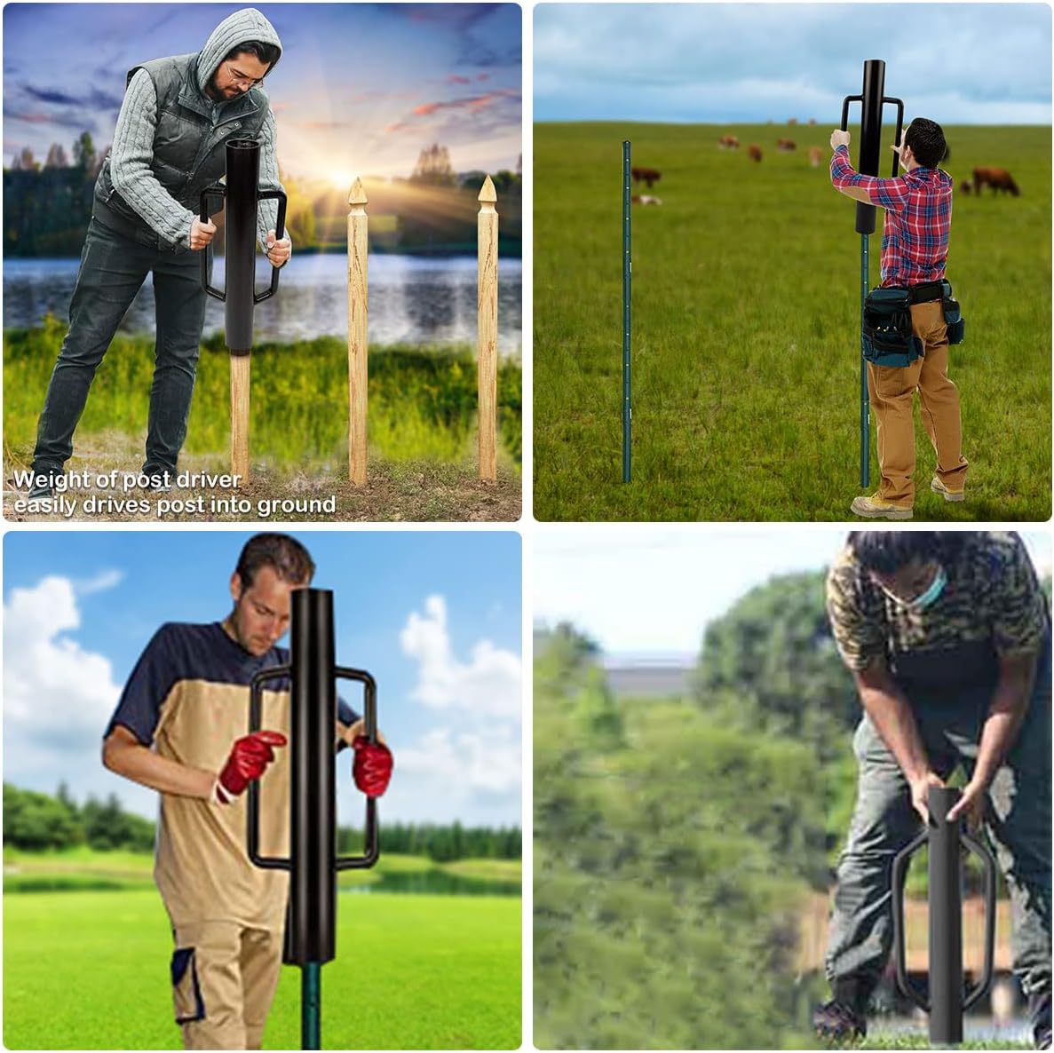 Fence Post Driver-34lb T Post Driver with Handles,Heavy Duty Post Pounder,Fence Stake Hammer,Metal Fence Post Hole
