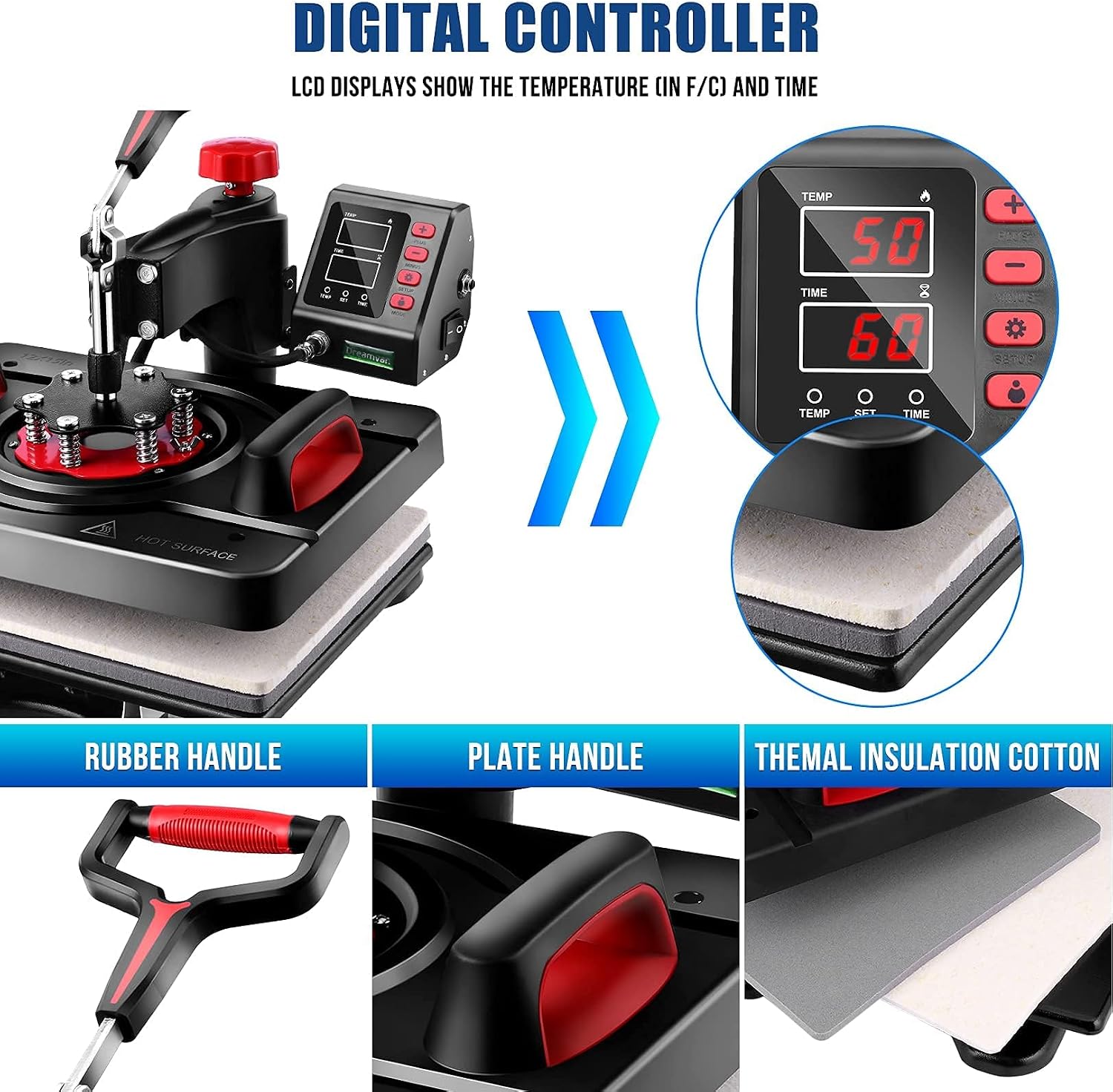 Professional 8 in 1 Heat Press Machine Sublimation Machine 12" X 15" Shirt Press Machine 360° Swing Away