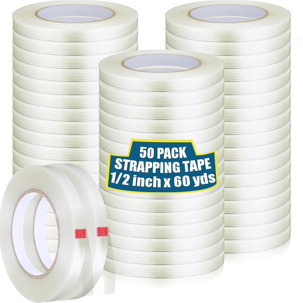 50 Rolls Filament Strapping Tape Bulk 1/2 Inch x 60 Yards