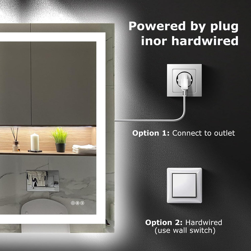40"X36" LED Bathroom Mirror with Lights, Anti-Fog, Dimmable, Backlit + Front Lit, Smart Bathroom Vanity Mirror