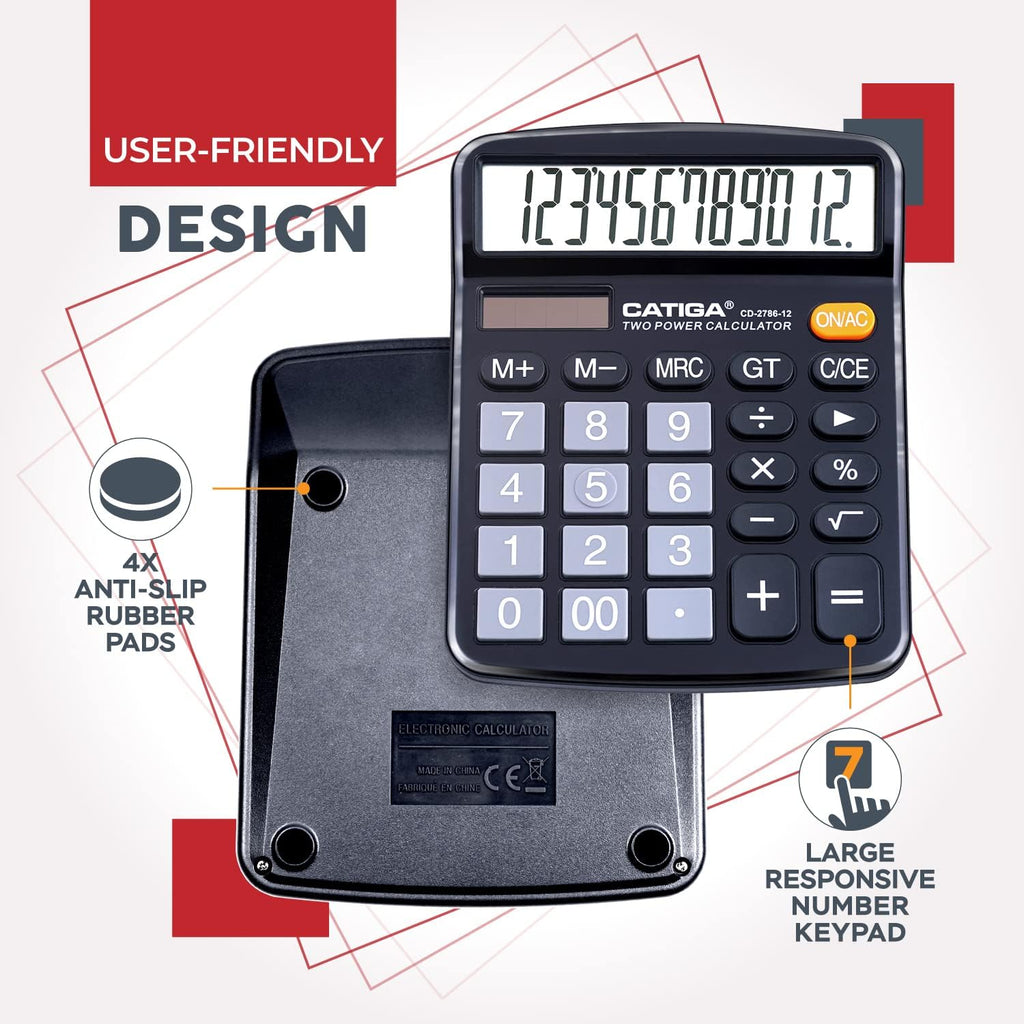 Desktop Calculator, 12 Digit Large LCD Display, Dual Power, Sensitive Big Button, Standard Function Calculators for