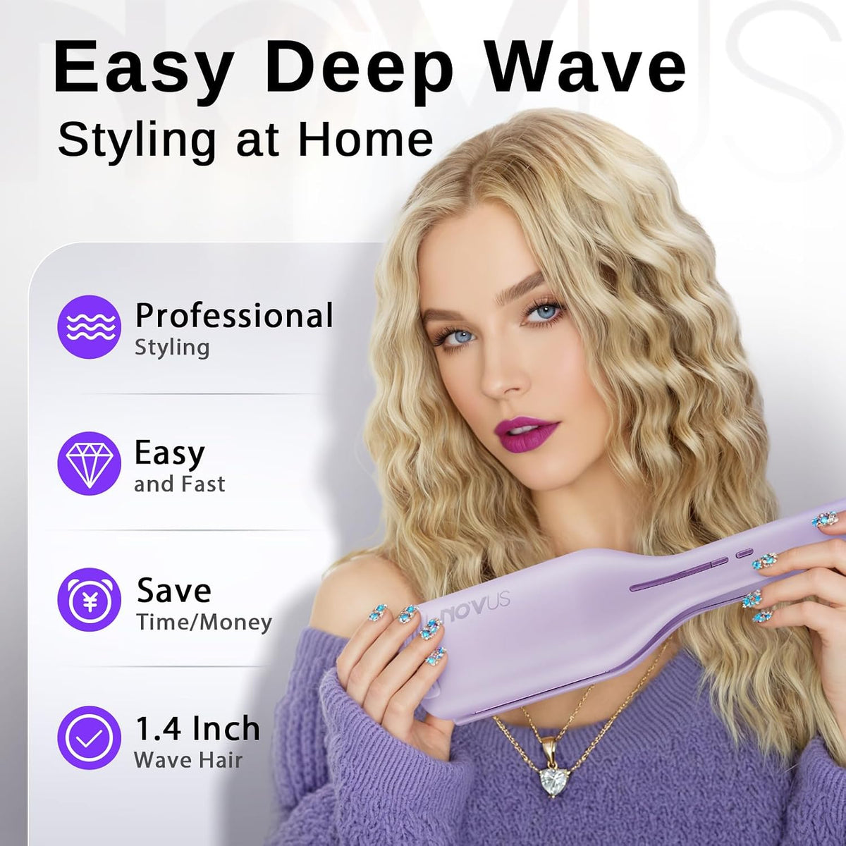 Waver Hair Tool NOVUSPRO Hair Crimper,Wave Curling Iron for All Hair Types,Ionic Waver Crimper Easy to use &