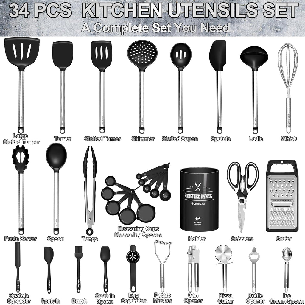 Thickened Kitchen Utensils Set- Silicone Cooking Utensils Set for Nonstick Cookware-Silicone Spatulas Set, Heavy Duty