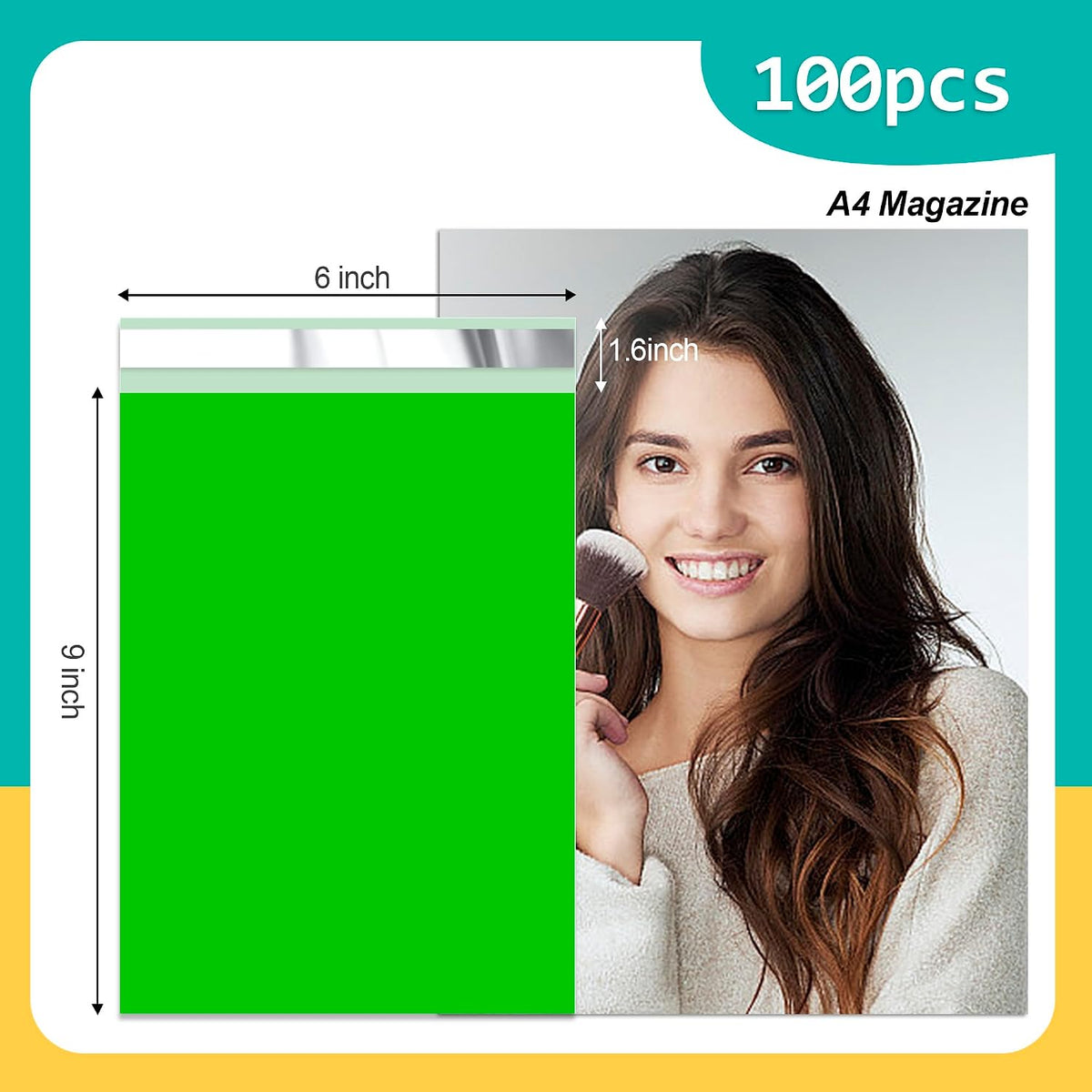 Poly Mailers 6 x 9 Inch, 100 Count, Green 2.4 Mil Self-Seal Bags