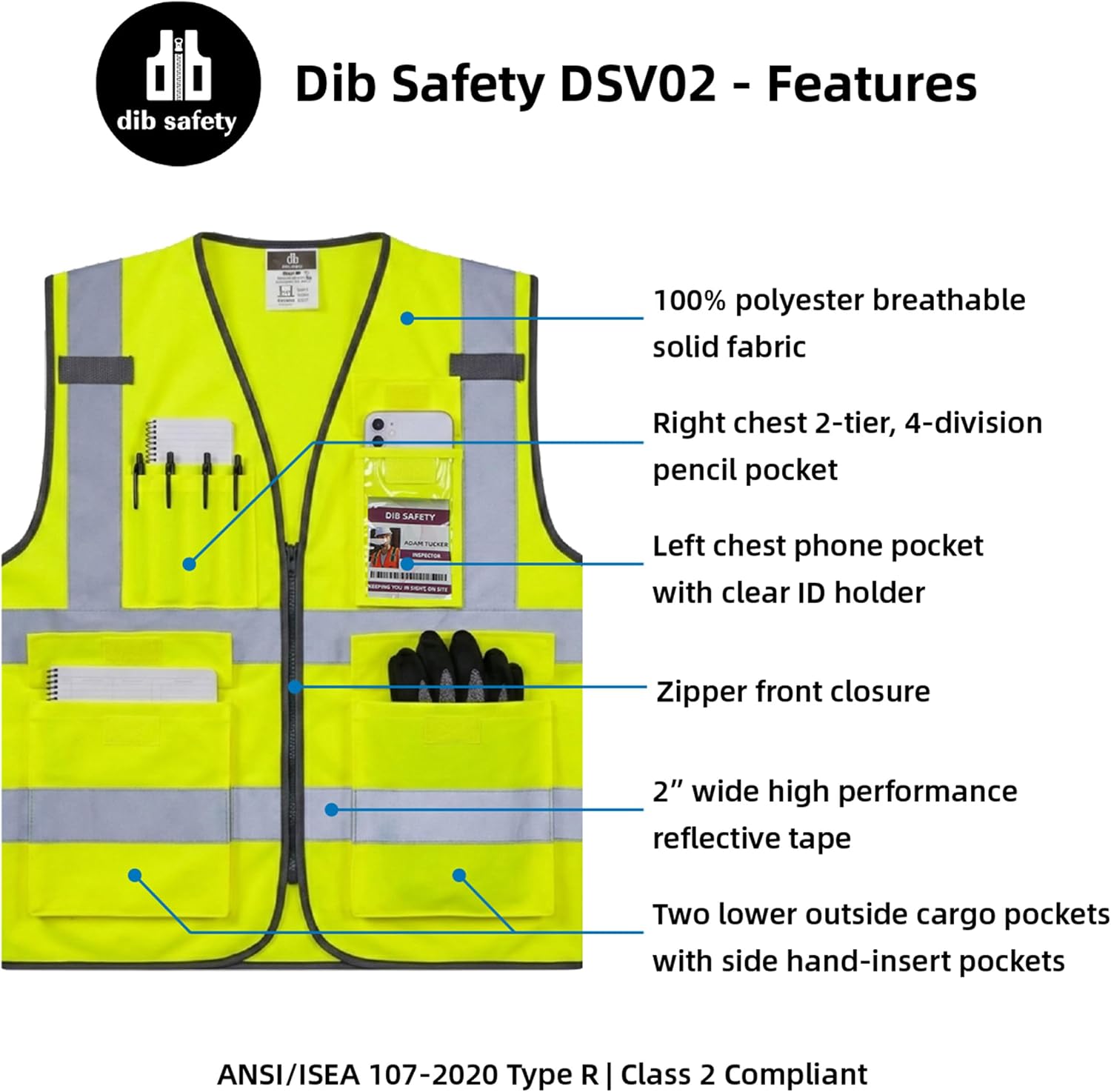 Hi Vis Reflective Safety Vest for Men Women with Pockets Zipper