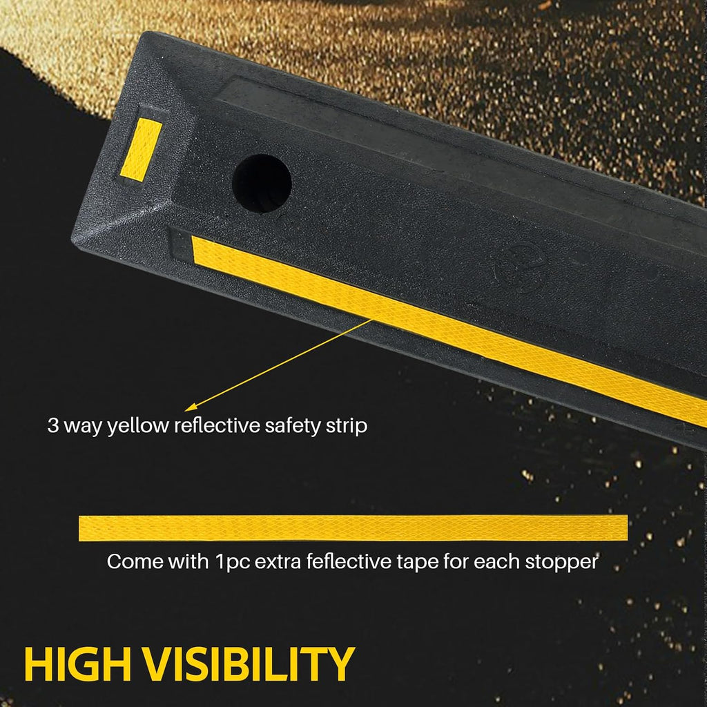 4 Pack Heavy Duty Rubber Parking Block Parking Curb | Wheel Stop Stoppers for Garage Parking with Yellow Reflective