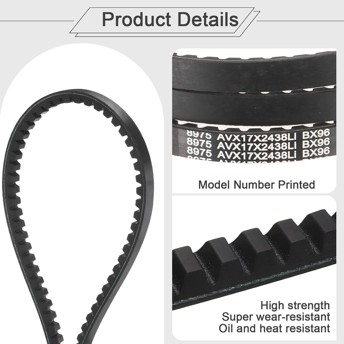 uxcell BX96 EPDM V-Belt, Raw Edge Cogged Industrial Rubber V Belt 0.67" Width x 96" Inside Circumference
