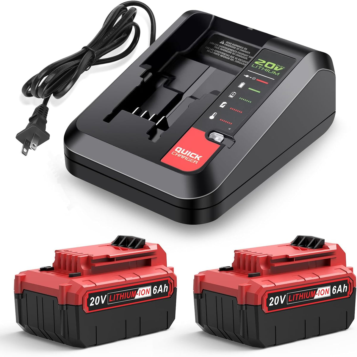Labtec 2-Pack 6.0Ah 20V Battery PCC685L and Battery Charger Kit Compatible with Porter-Cable