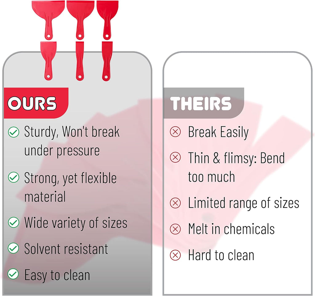 Bates- Plastic Putty Knife Set, 6 Pack Flexible Scrapers