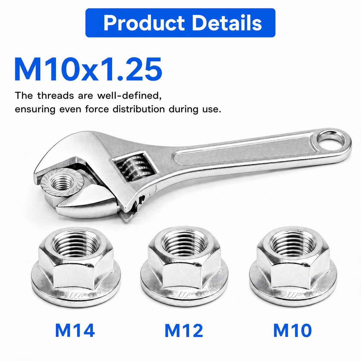M10 x 1.25mm Serrated Flange Nuts Hex Lock Nuts, 6PCS, 304 Stainless Steel