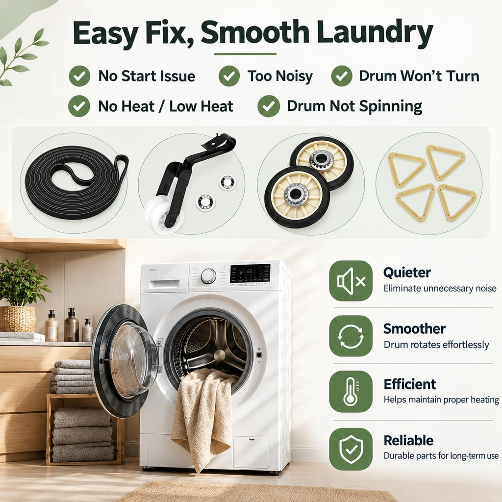 WED4850BW0 WED4815EW1 WED4815EW0 Dryer Repair Kit for whirlpool WED4800XQ3 WED49STBW1 WED4800XQ4 WED5000DW2 WED5010LW1 WED5010LW0 WED5000DW1 Drum Rollers 14210017 Belt 341241 Idler Pulley 14210023