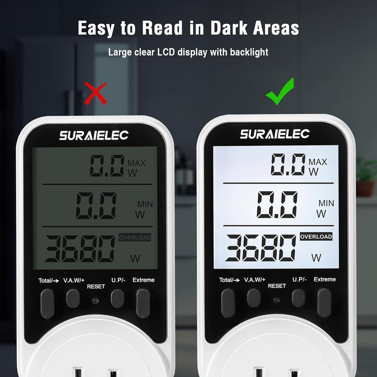 SURAIELEC Outlet Watt Meter, 90-250V Wide Range Power Meter Cost Calculator