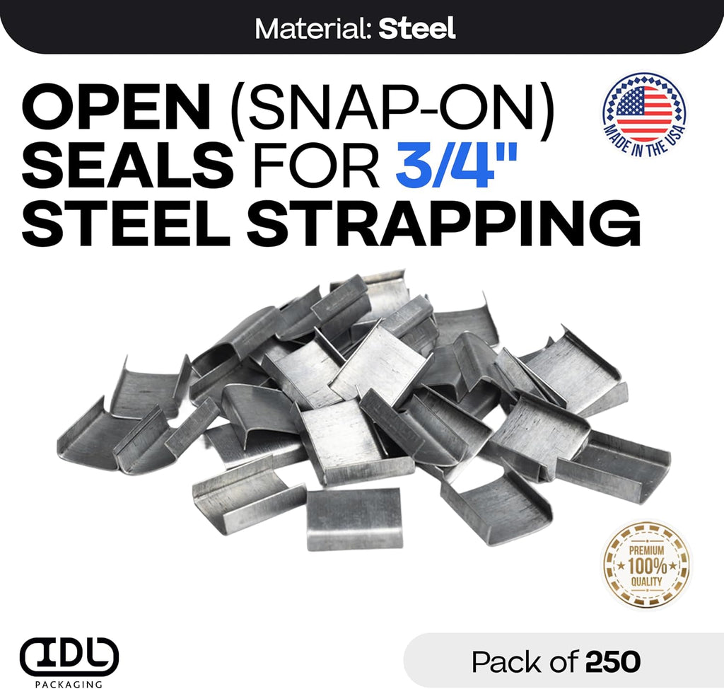 3/4" Open (Snap-On) Seals for Steel Strapping, Pack of 250