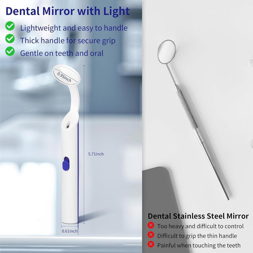 Dental Mirror for Teeth with Light Anti Fog Dentist Mouth Mirror, Reusable Plastics Dentist Mirror with Replaceable
