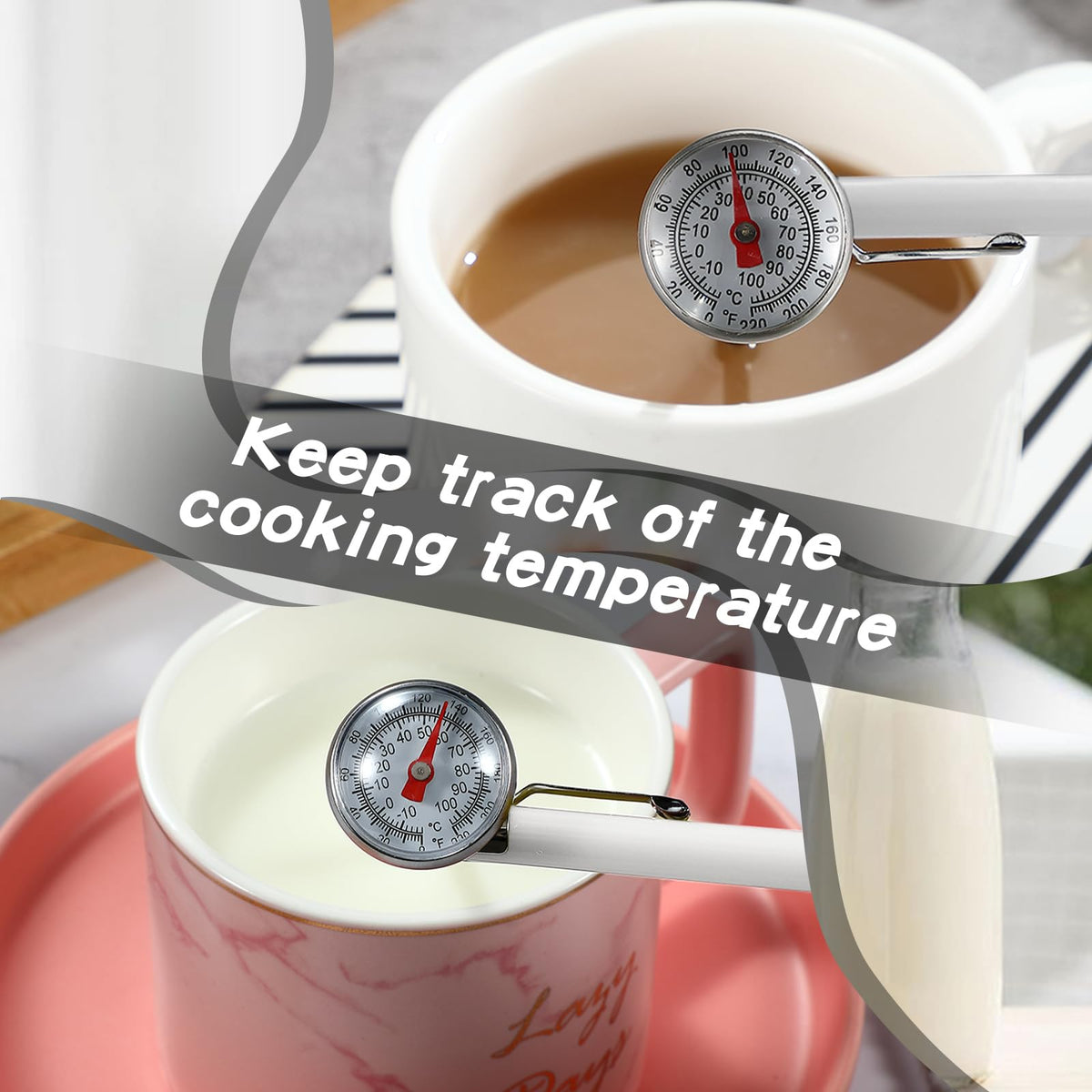 6 Pcs Stainless Steel Kitchen Dial Thermometer 5",White