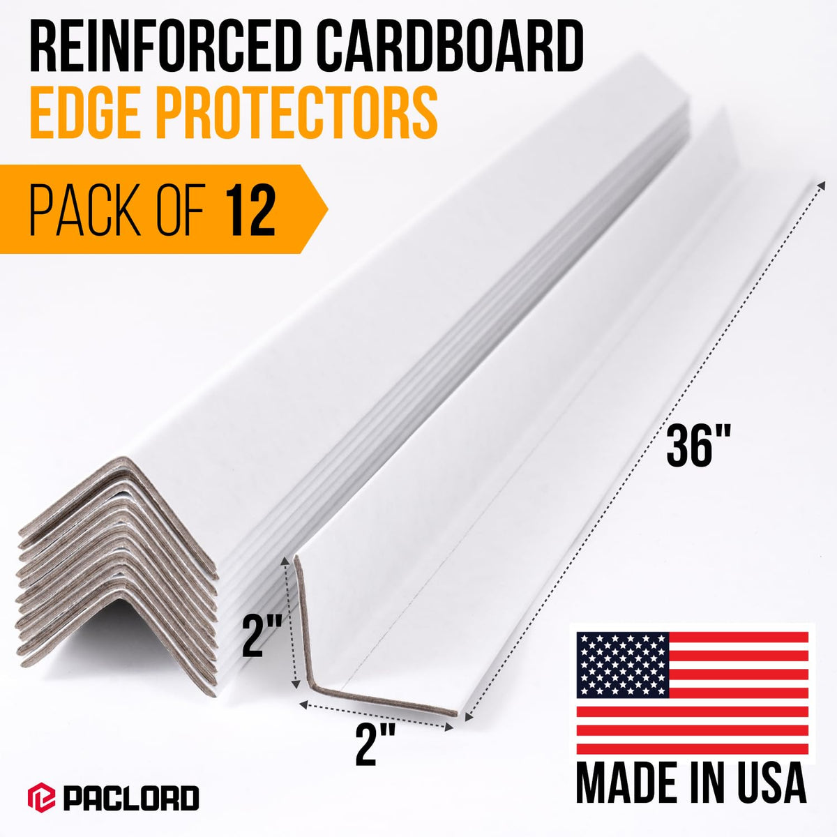 36" x 2" x 2" Reinforced Cardboard Edge Protectors, Pack of 12