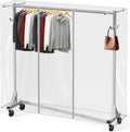 Industrial Grade Z-Base Garment Rack w/Cover Tube Bracket | 500Lb Load with 62" Extra Long Bar, Clear Cover