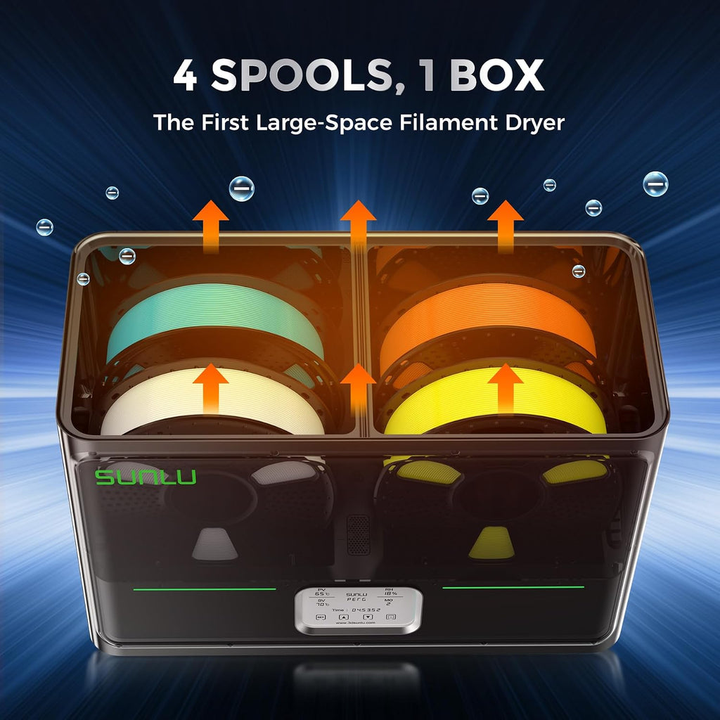 S4 3D Printer Filament Dryer Boxer, Black | 4-Spool Storage Box, Auto Humidity Control, 350W PTC Fast Heating, 70℃