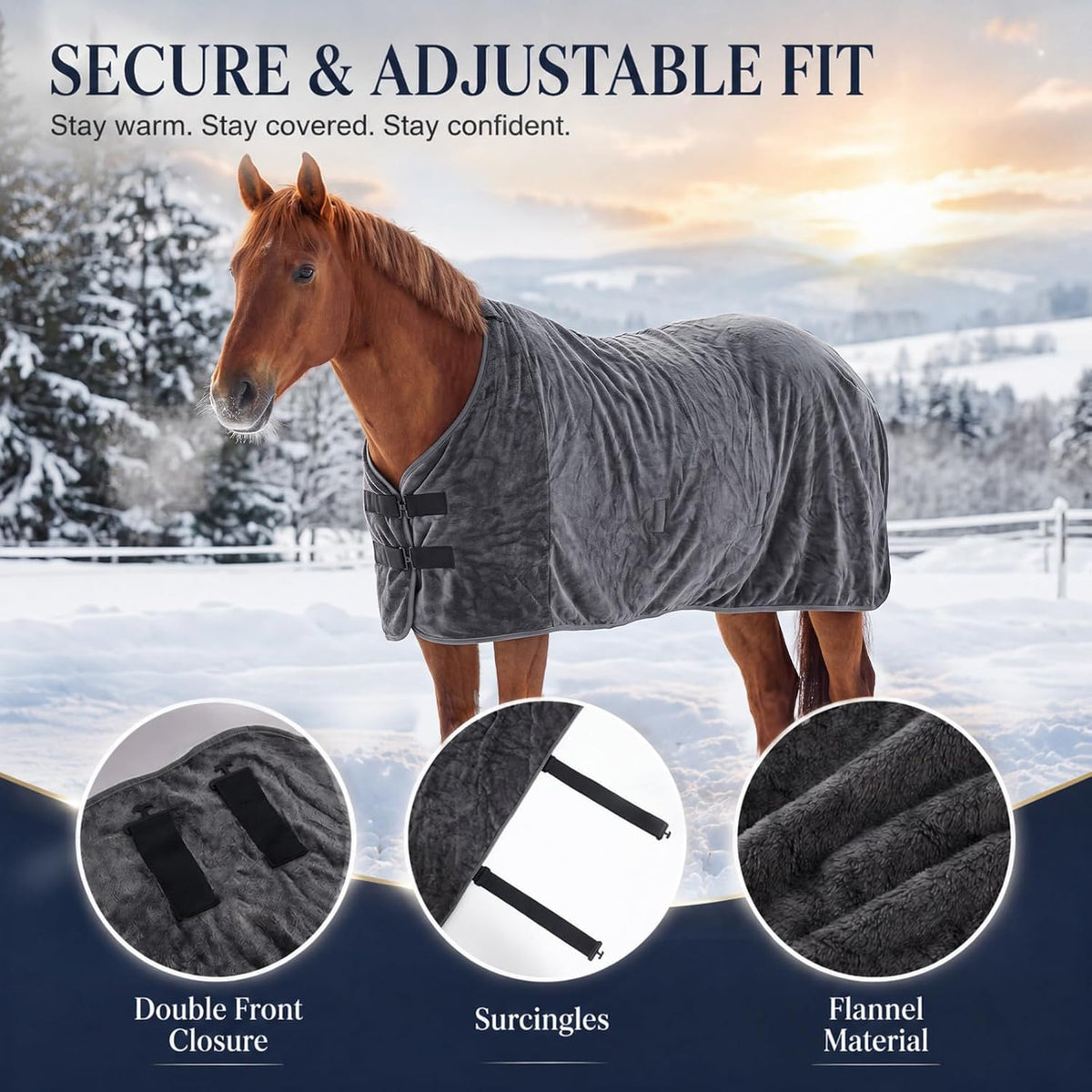 Winter Horse Blanket 70 Inch, Soft Fleece Stable Blanket with Surcingles