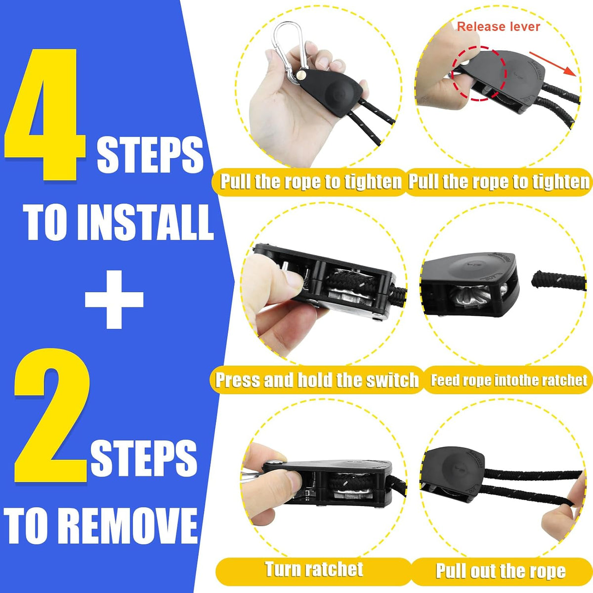 Kayak Tie Down Straps Kit – Bow & Stern Loops, Heavy Duty Ratchet Straps