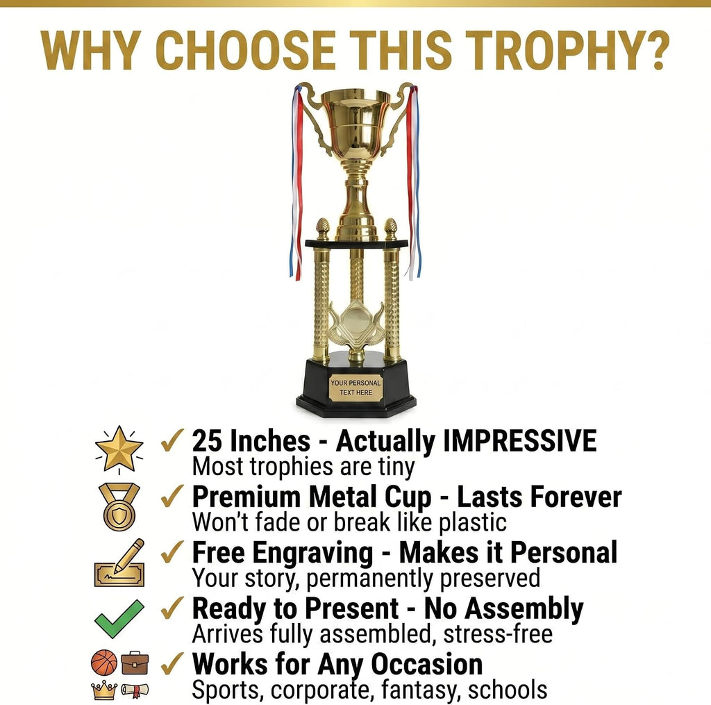 25 Inch Large Trophy Cup with Free Custom Engraving - Premium Metal Cup Award for Sports Tournaments, Employee of the