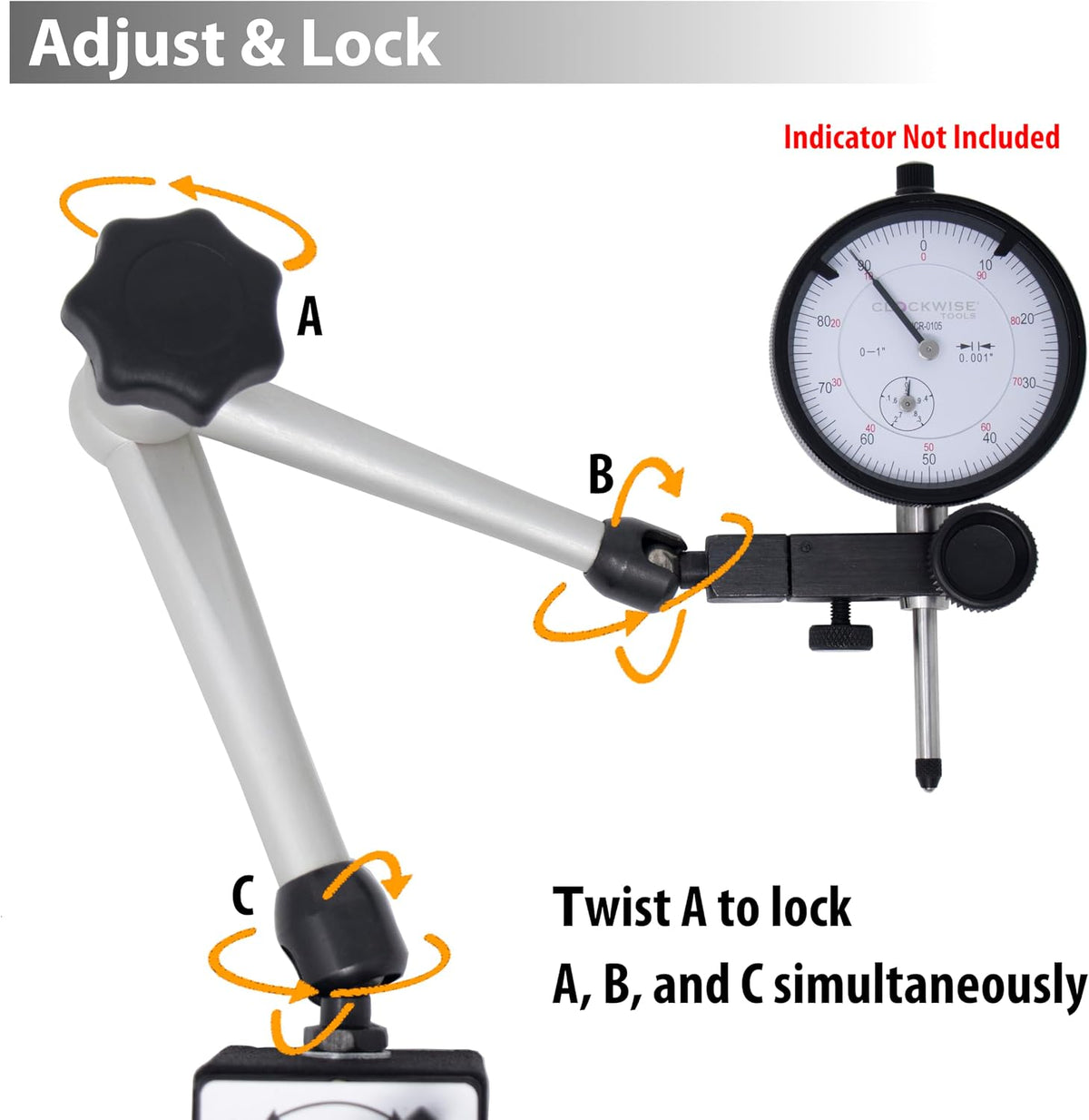 Clockwise Tools Magnetic Base, MGBR-01, Magnetic Stand for Digital Dial Indicators, 176lbs Max Pull