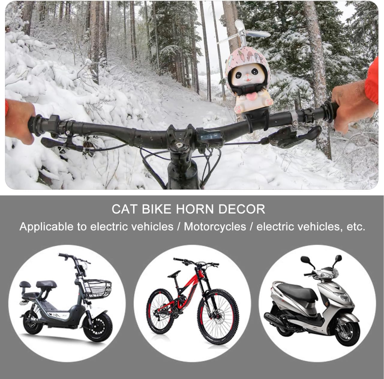 Cat Bike Bell Accessories, Resin Handlebars with Propeller Helmet, Mount Cat Figurine for Girls Boy, Bicycle