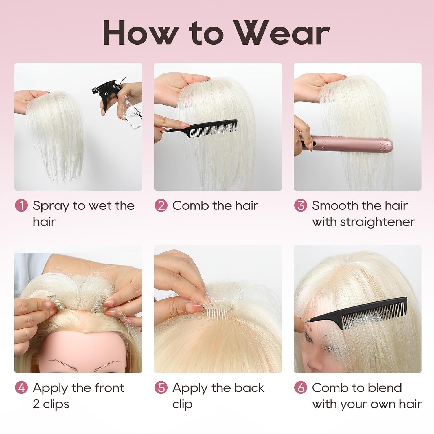 Hair Toppers for Women Real Human Hair, Seamless Human Hair Toppers with Bangs, 360° 3D Cover Clip in Bangs Hair
