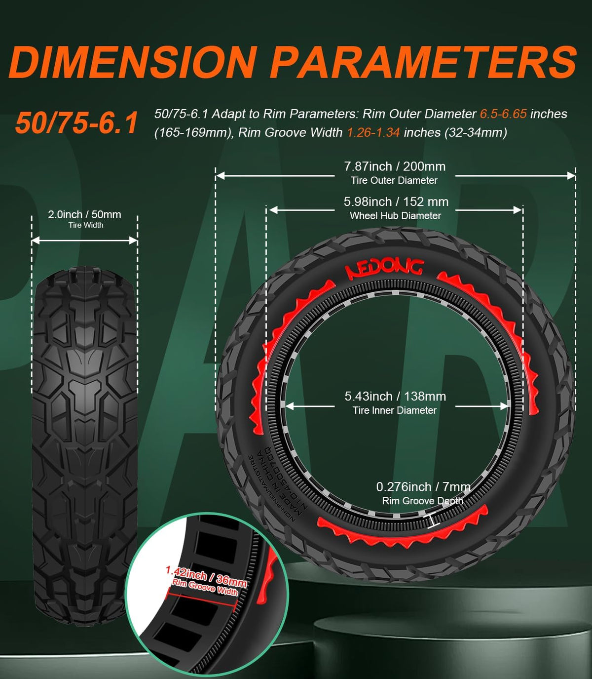 BANGTING 2PCS Upgrade 50/75-6.1 Scooter Off-road Solid Tires, 8.5x2 inches Tires Tubeless for Gotrax GXL V2/XR/APEX, 8 1/2 x2 Tire Replacement for Hiboy S2, Xiaomi 3 Lite/3/Pro 2/1s/M365