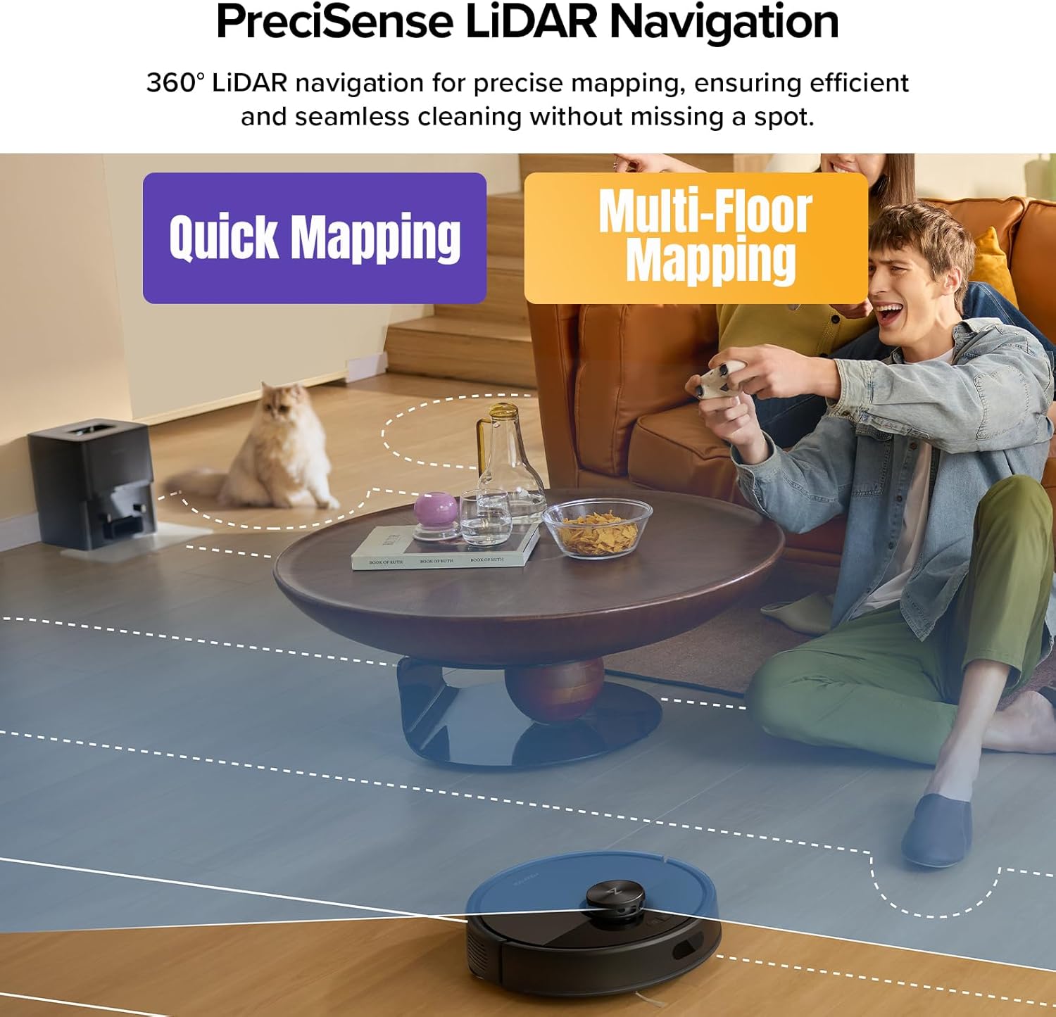Q7 M5+ Robot Vacuum and Mop, Up to 7-9 Weeks Self-Empty, 10000Pa | Upgraded from Q5 Max+, Dual Anti-Tangle System for