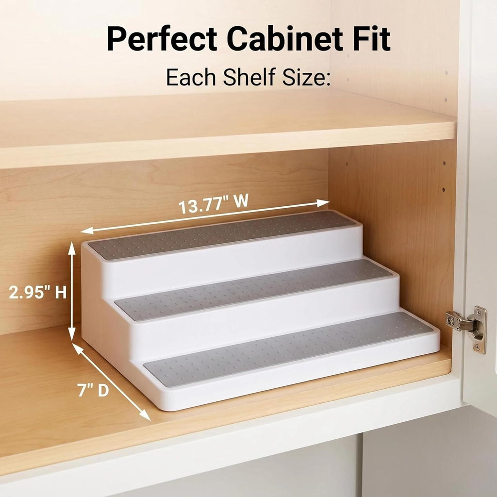 3 Tier Spice Rack Organizer for Cabinet, 3 Pack Non-Slip Spice Rack Shelf Organizer, Holds 24+ Jars, Plastic Spice