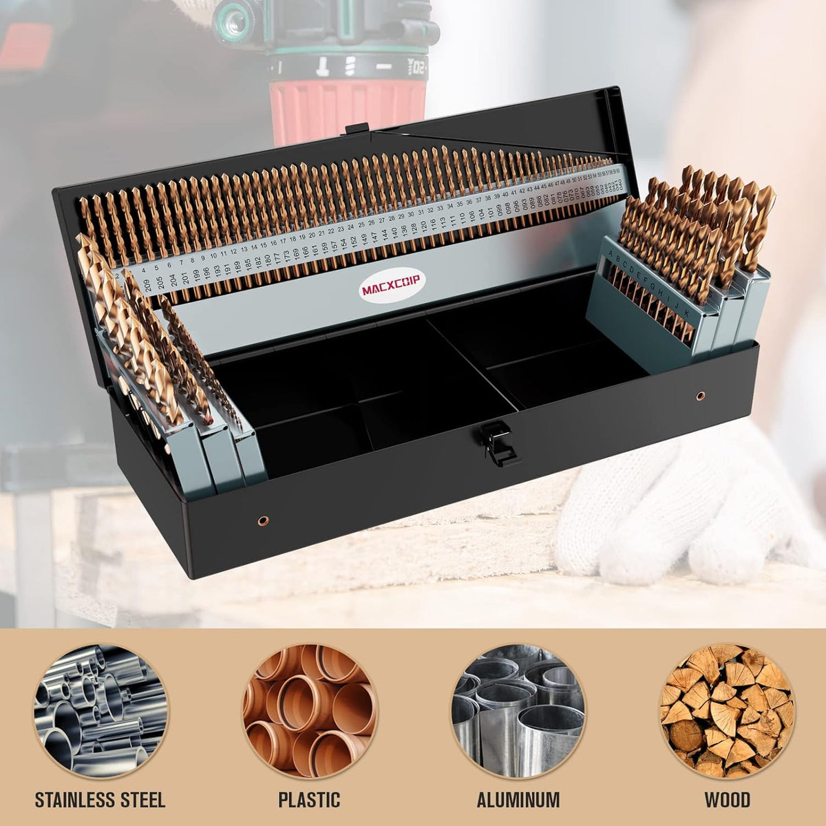 115Pcs Cobalt Drill Bit Set M35 HSS Jobber Length