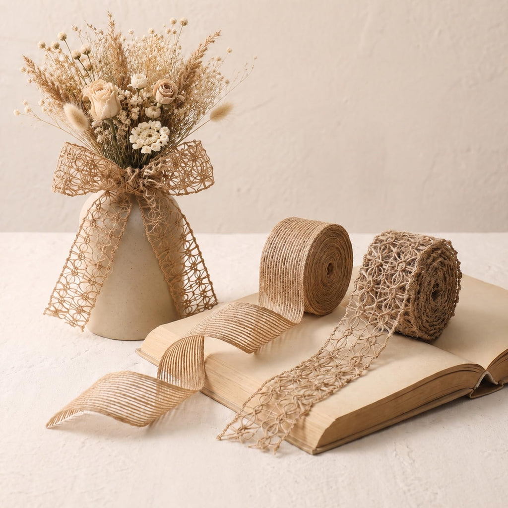 2 Rolls 1.5In X 2.2 Yards Burlap Ribbon, Natural Jute Ribbons