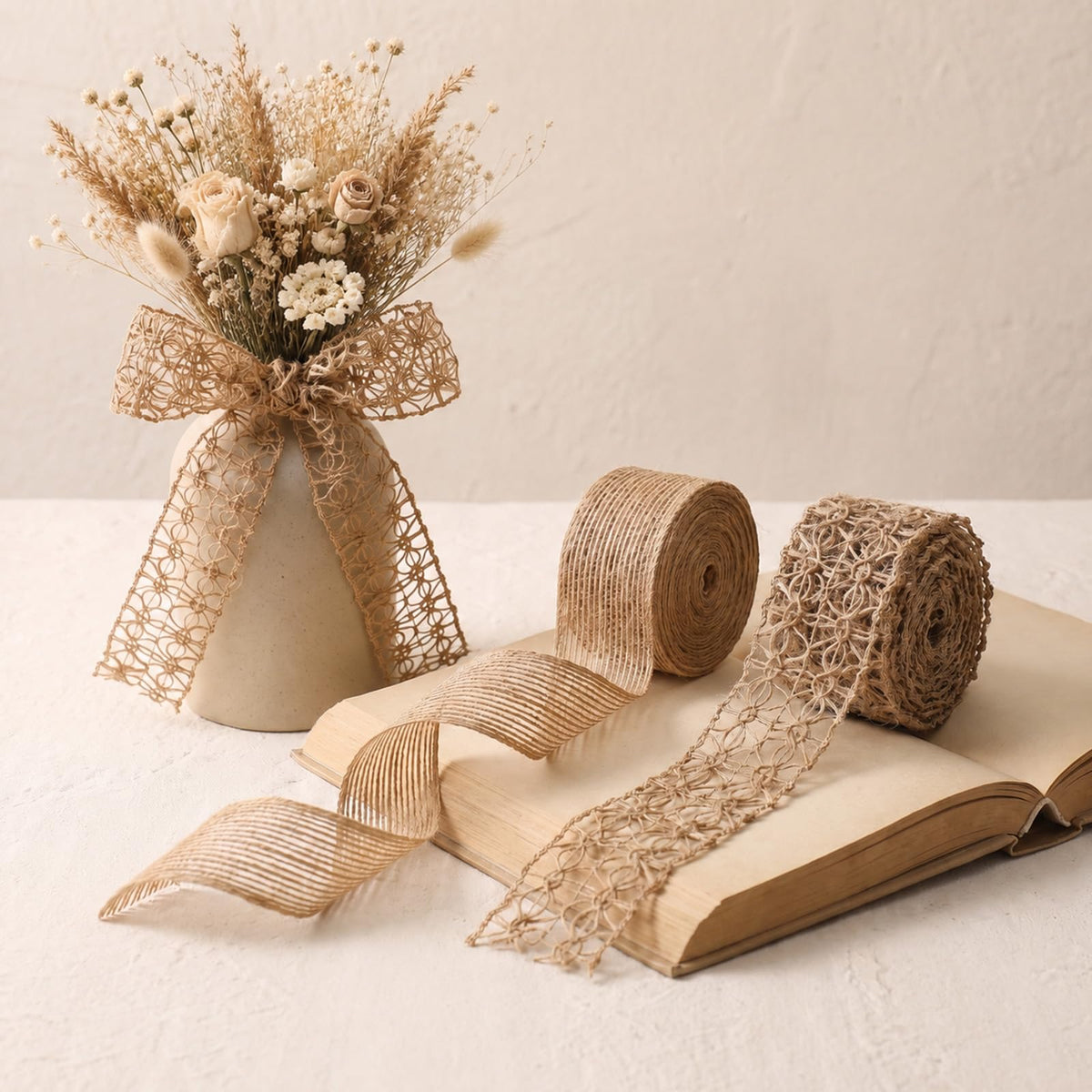 2 Rolls 1.5In X 2.2 Yards Burlap Ribbon, Natural Jute Ribbons