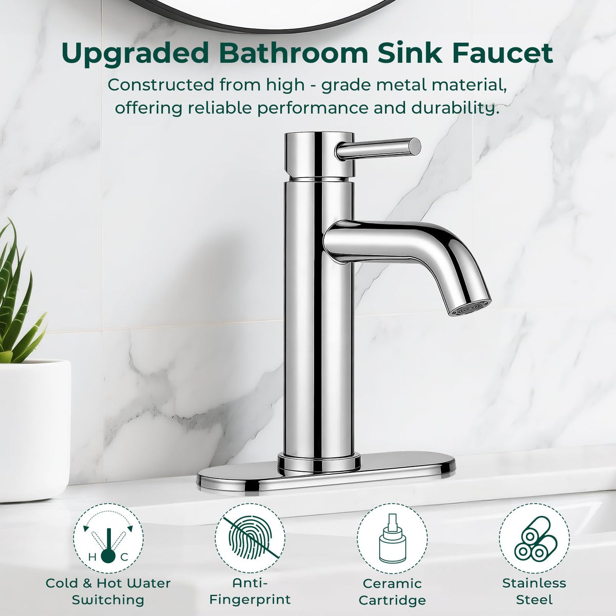 Bathroom Faucet, Single Handle Vanity sink Faucet, Chrome