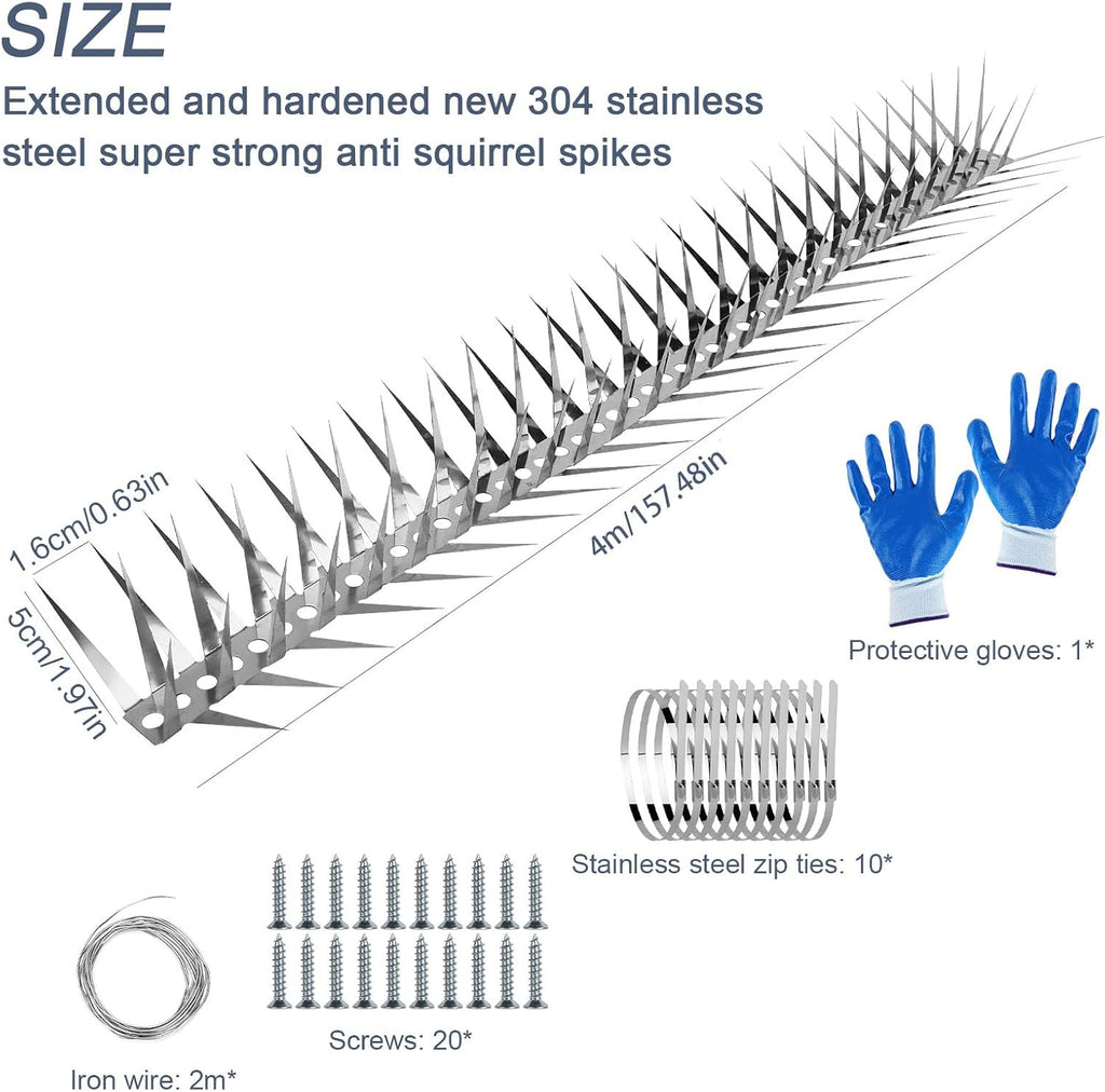 Bird Spikes 13 FT Anti Climb Spikes Stainless Steel Bird Squirrel Deterrent | Acts as squirrel baffles for bird