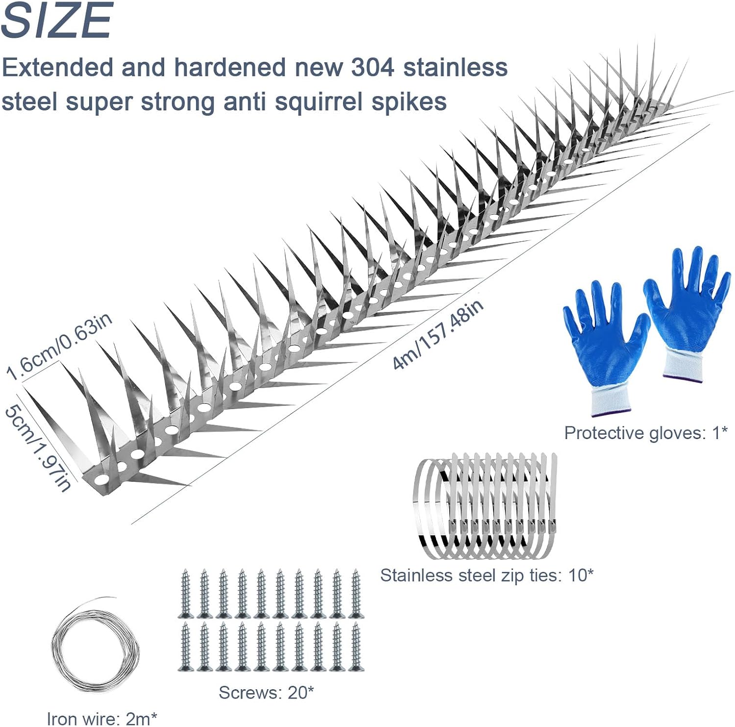 Bird Spikes 13 FT Anti Climb Spikes Stainless Steel Bird Squirrel Deterrent | Acts as squirrel baffles for bird