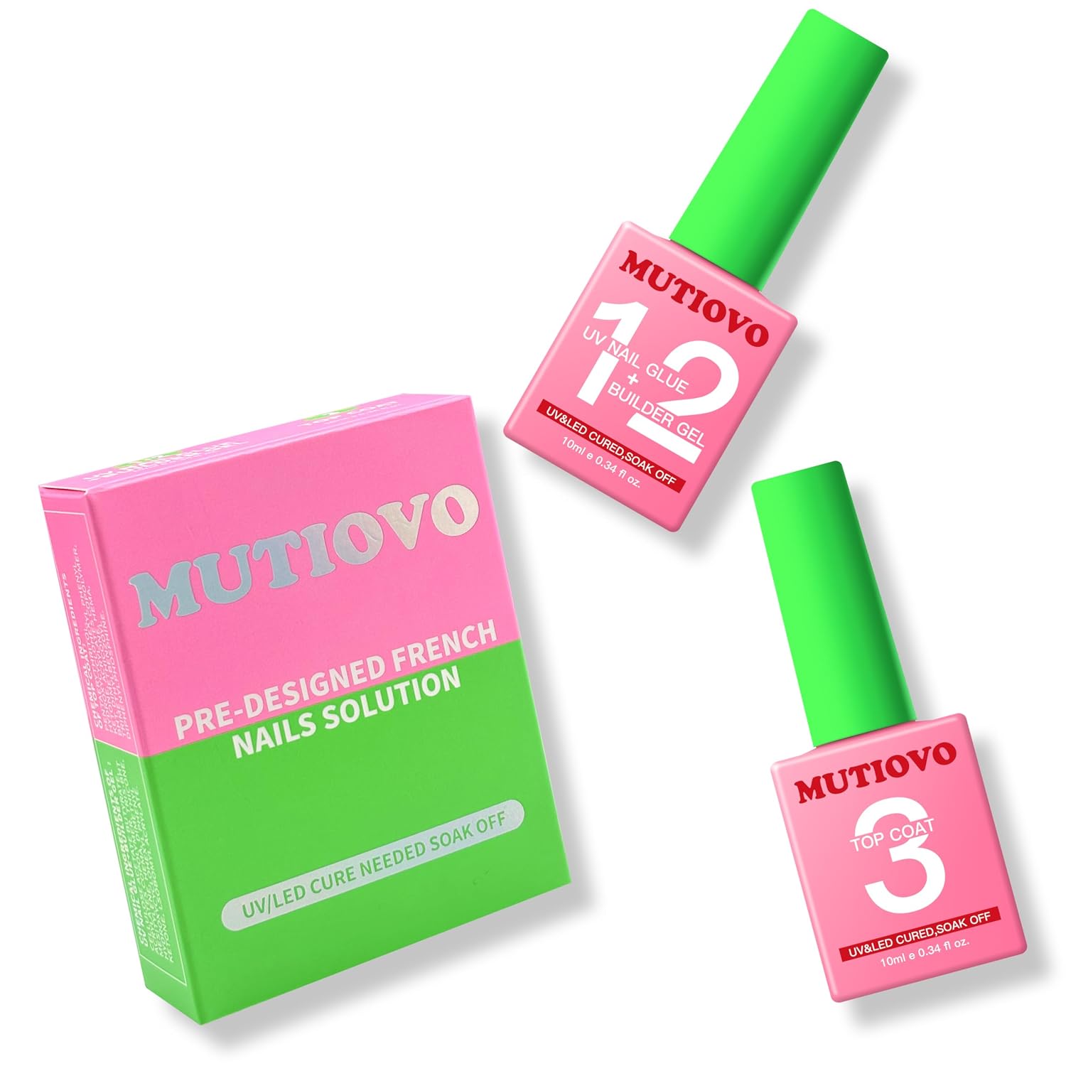 2 in 1 UV Nail Glue Builder Gel and Top Coat Kit, Super Strong Adhesive for Press on Acrylic Nails, No Wipe for