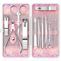 Nail Clippers Kit Manicure Pedicure Set with Holographic Case(Pink)