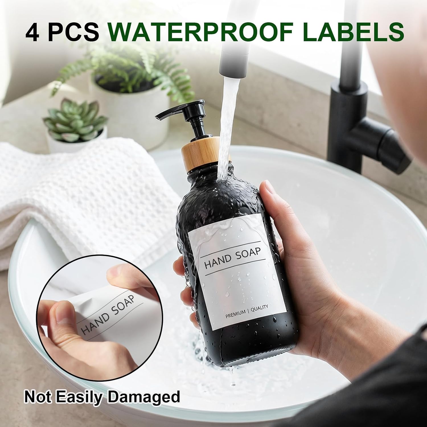Hand Soap Dispenser Bathroom, Black Dish Soap Dispenser for Kitchen, 17 Fl Oz Plastic Hand and Dish Soap Dispensers