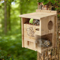 Squirrel House with Feeder, 2-in-1 Weatherproof Pine Wooden Squirrel Houses for Outside Nesting, Large Squirrel Boxes