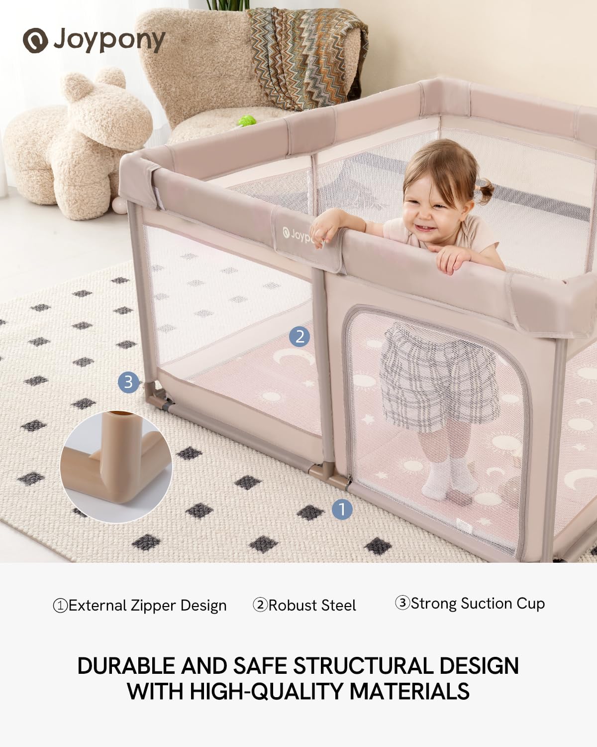 Baby Playpen with Mat, 50x50 in Small Play Pen for Babies, Toddler Playpen for Apartment, Indoors Play Yard with Soft