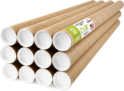 2" x 36" Made in USA Kraft Paper Mailing Tube, 12 Tubes, 24 Caps