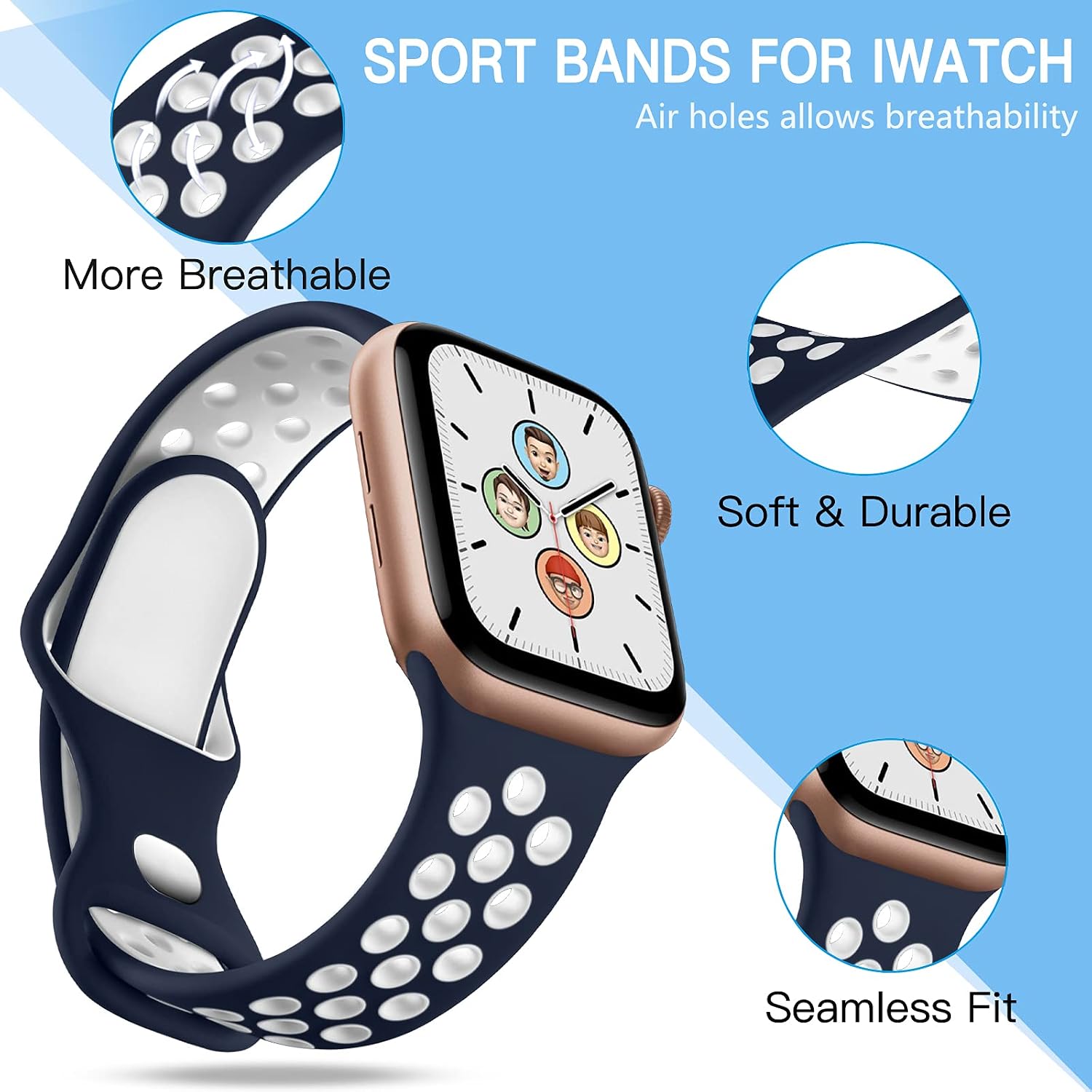 4 Pack Sport Bands Compatible with Apple Watch Bands for Men Women 49mm 46mm 45mm 44mm 42mm 41mm 40mm 38mm,Breathable