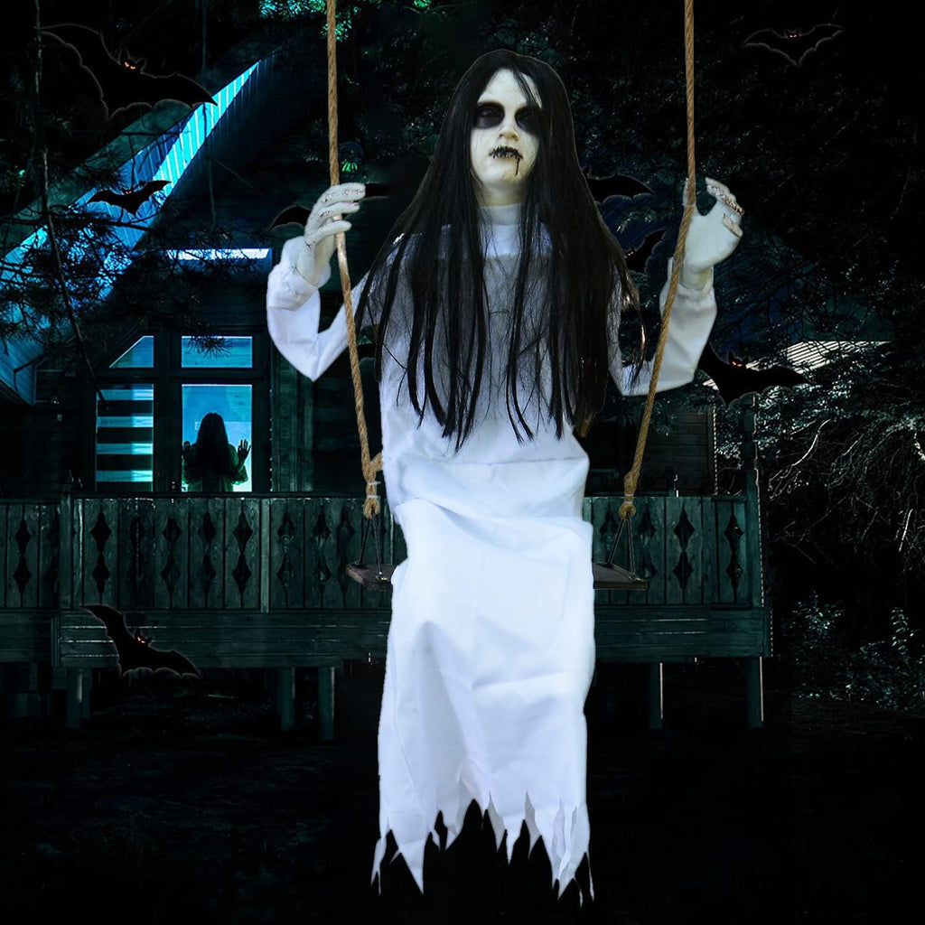 Halloween Decorations Props Hanging Swinging Girl with Creepy Expressions, Hanging Ghosts The Best Indoor and Outdoor
