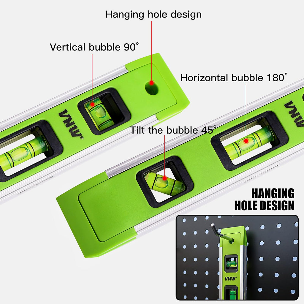 9 Inch Torpedo Level, Magnetic Bubble Level with 45°/90°/180° Bubble Vials, Shock Resistant Leveler Tool for Measuring