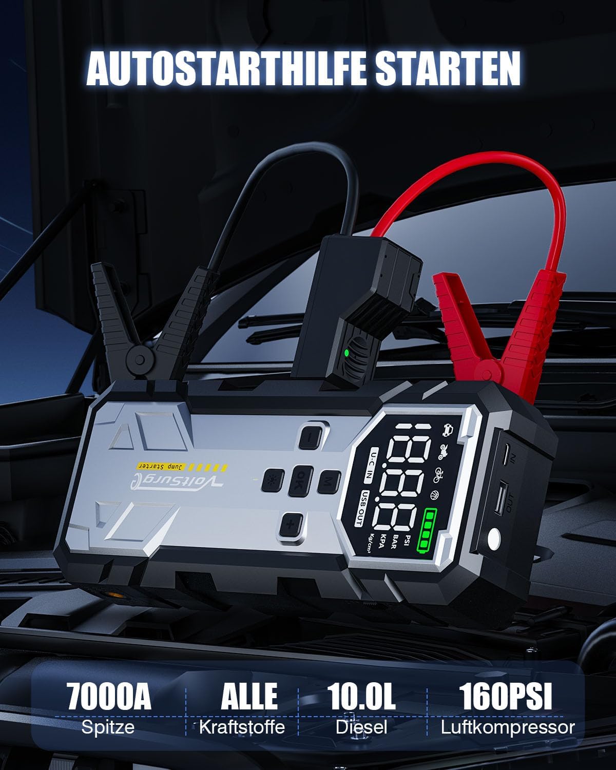 8000A Jump Starter with Air Compressor, 12V Jump Box for Car Battery (All Gas/10.0L Diesel) Portable Jumper Starter