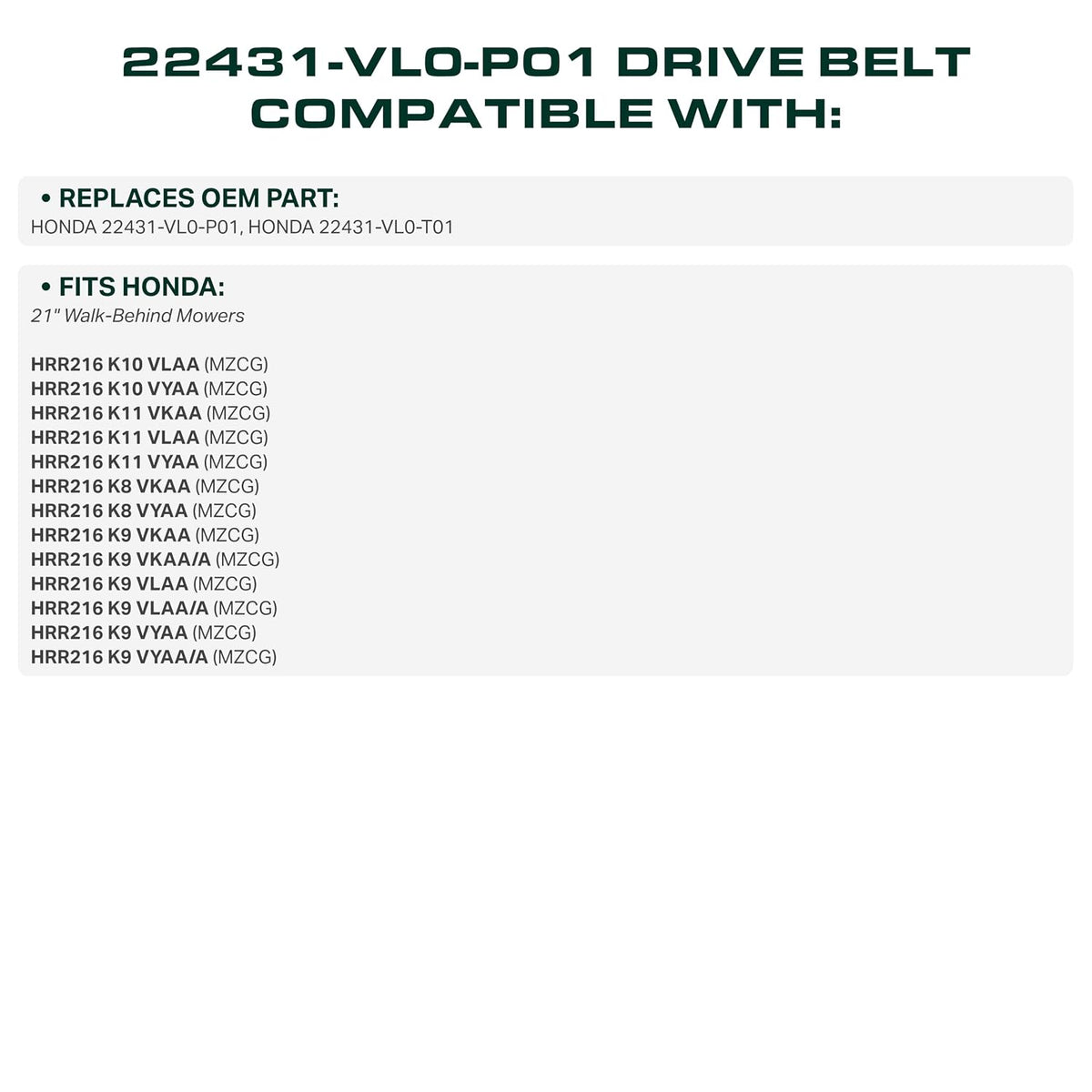 UDC Parts 22431-VL0-P01 Drive Belt Replacement for Honda, 3/8" × 37"