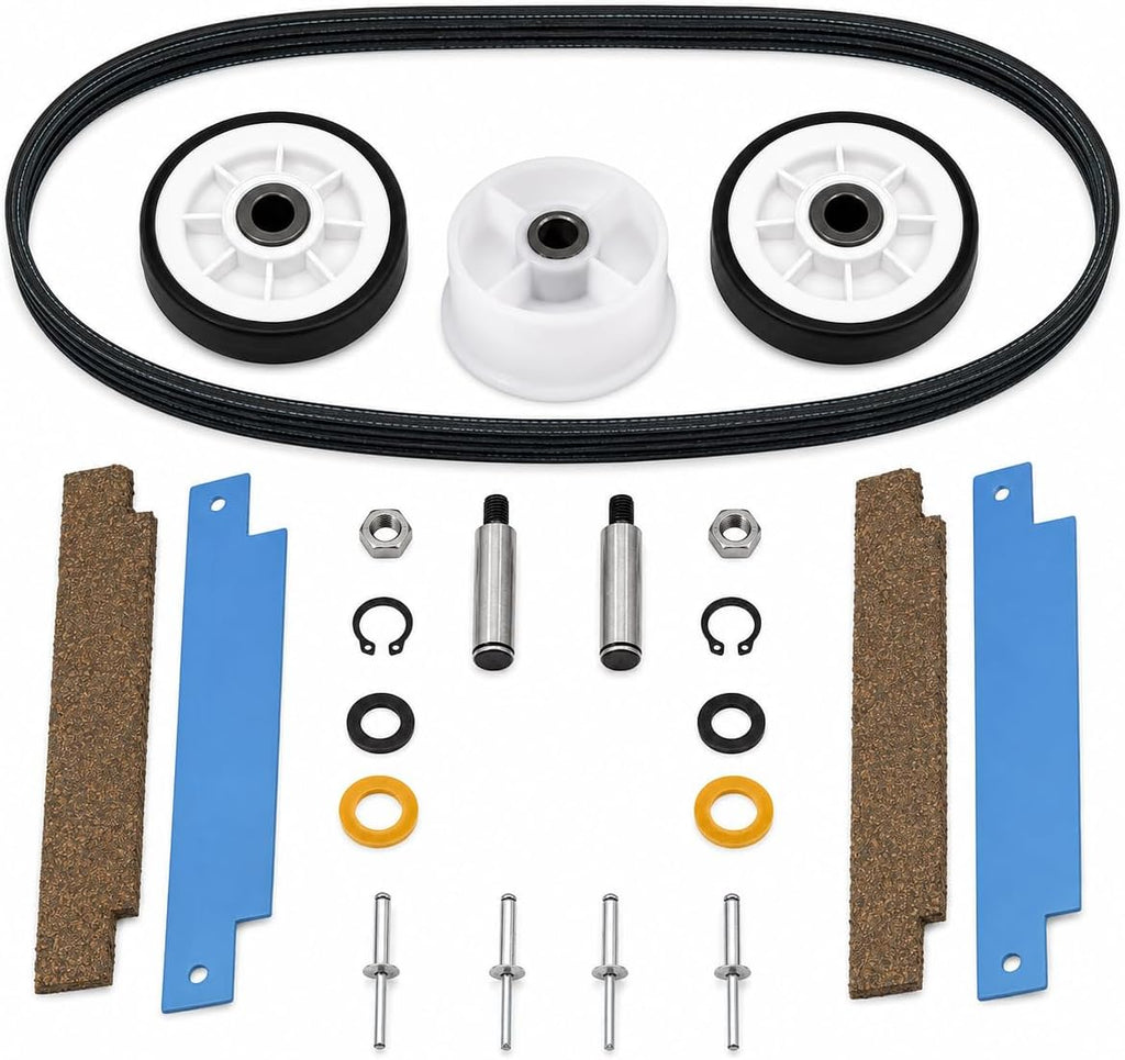 12001541 Dryer Repair Kit Compatible with Maytag & Kenmore Dryers, 2 Drum Rollers, 306508 Tumbler Bearing Kit, WP6-3700340 Idler Pulley, WP33002535 93.5-Inch Drive Belt